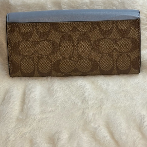 Coach Blue and Brown Floral Accent Wallet - Picture 3 of 9